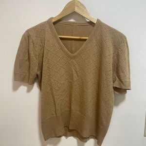 Tan V-Neck Knit Sweater